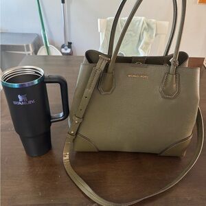 Michael Kors Olive Green Leather Tote Bag